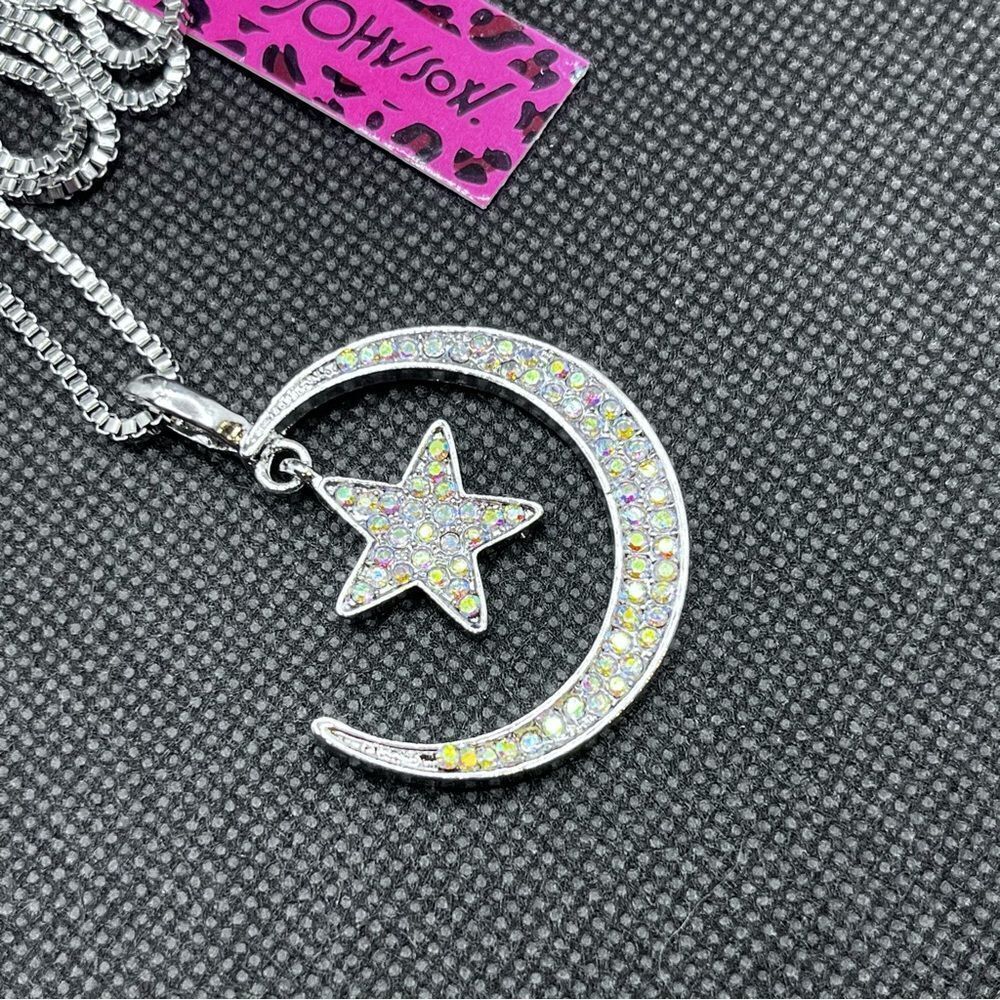 NECKLACE! Betsey Johnson Moon & Star AB Crystal Pendant BNWT Unique & Beautiful - Picture 3 of 5